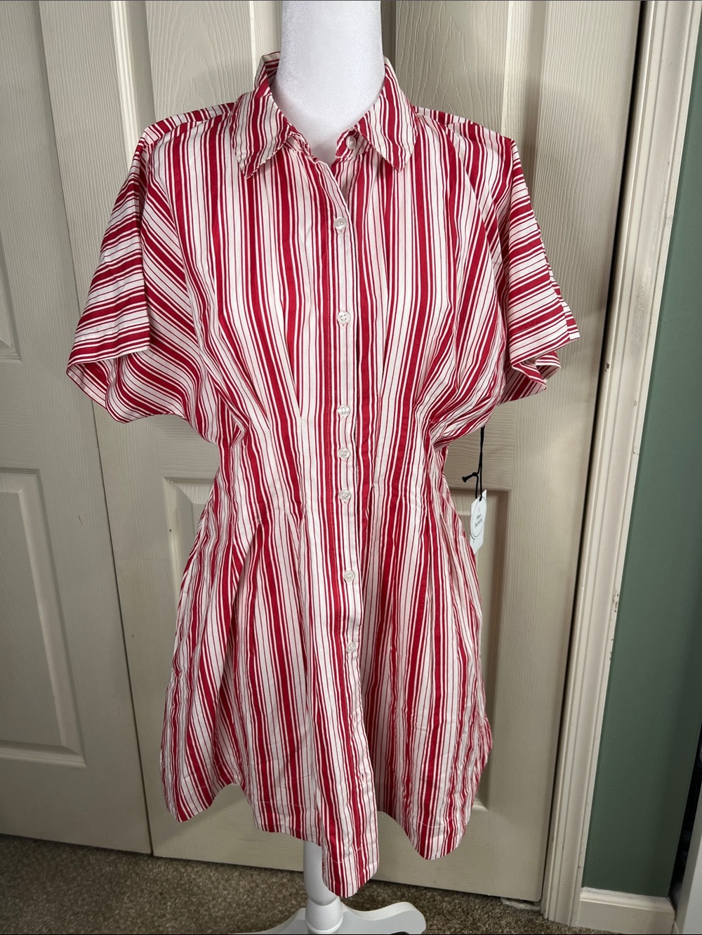 Red and White Striped Button-Front Mini Dress
